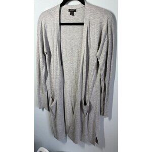 Halogen Long Cardigan Sweater Womens Medium Gray Duster Cashmere Blend Pockets